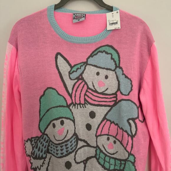 Well Worn Holiday Christmas Sweater, 'Chillin With My Snowmies' in Pink - Picture 3 of 7